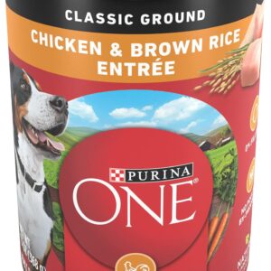 Purina ONE Classic Ground Chicken & Brown Rice Entree Adult Wet Dog Food | High-Protein, No Corn Wheat or Soy, Complete & Balanced Nutrition | 13 oz Cans (Pack of 12)